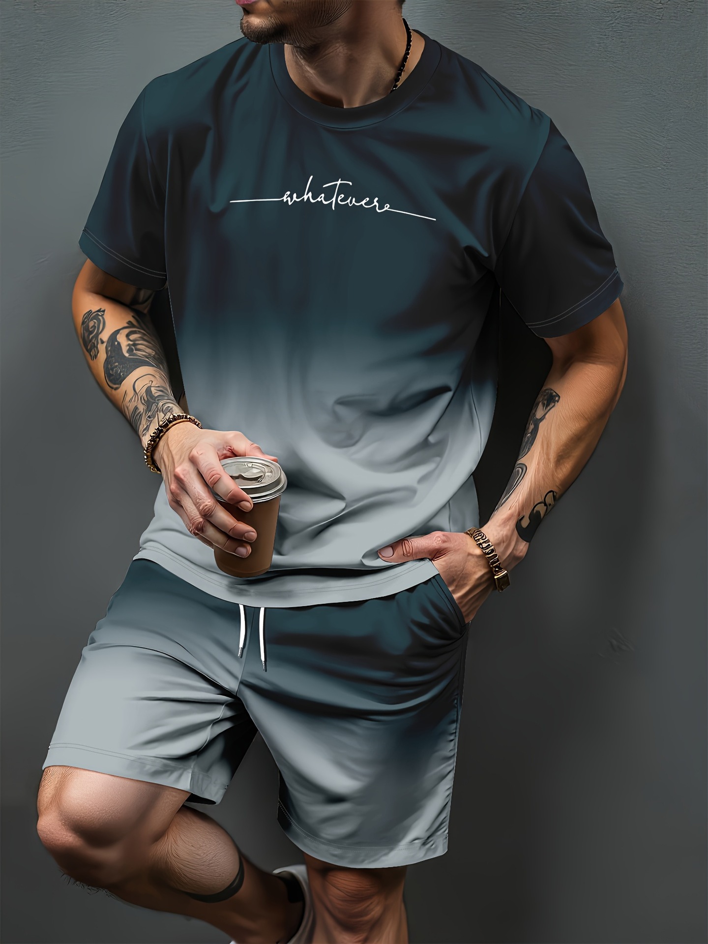 Summer Clothing Petite - Gradientowy wzór liter, druk 3D, dresy