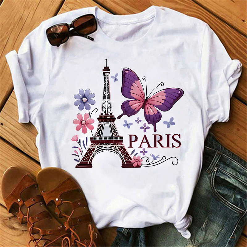 Summer Clothing In Paris - Koszulka damska z krótkim rękawem, okrągłym