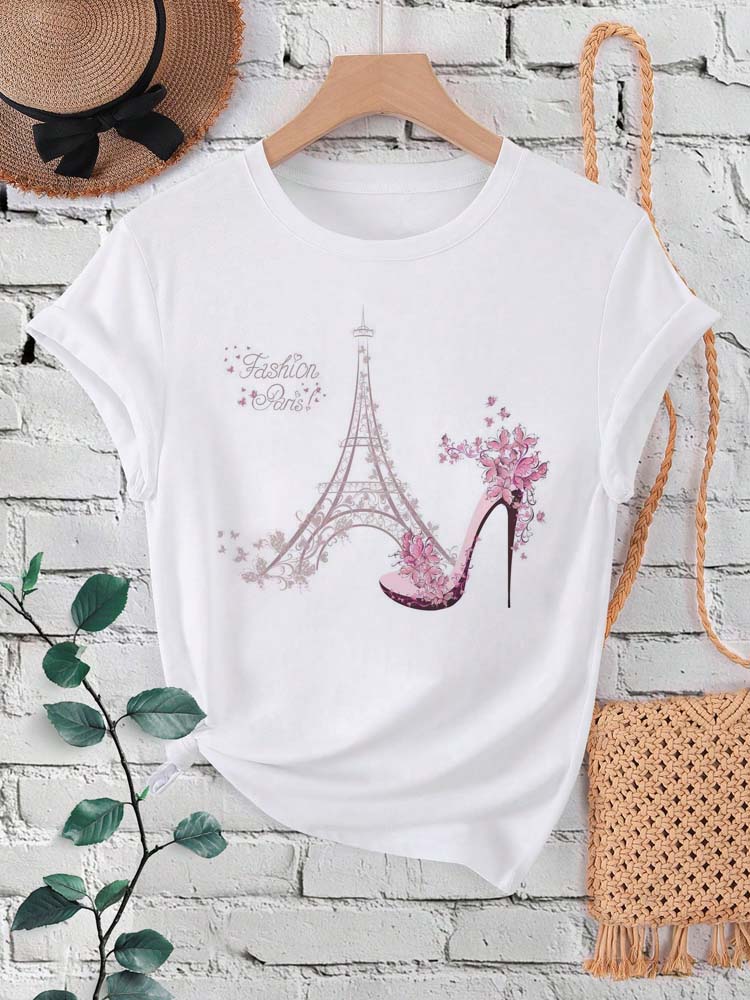 Summer Clothing In Paris - Modna koszulka damska z nadrukiem wieży