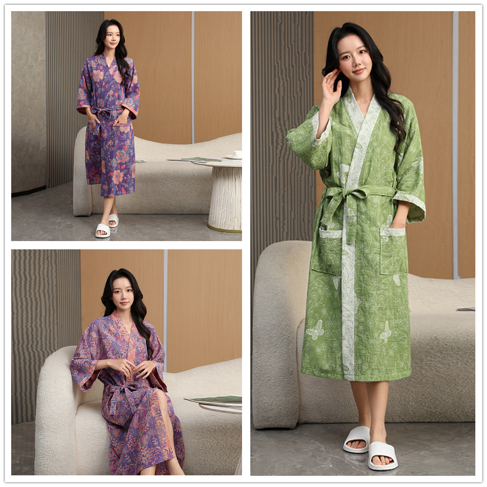 Summer Gauze Clothing - Wiosenno-letni bawełniany dwuwarstwowy szlafrok z gazy,