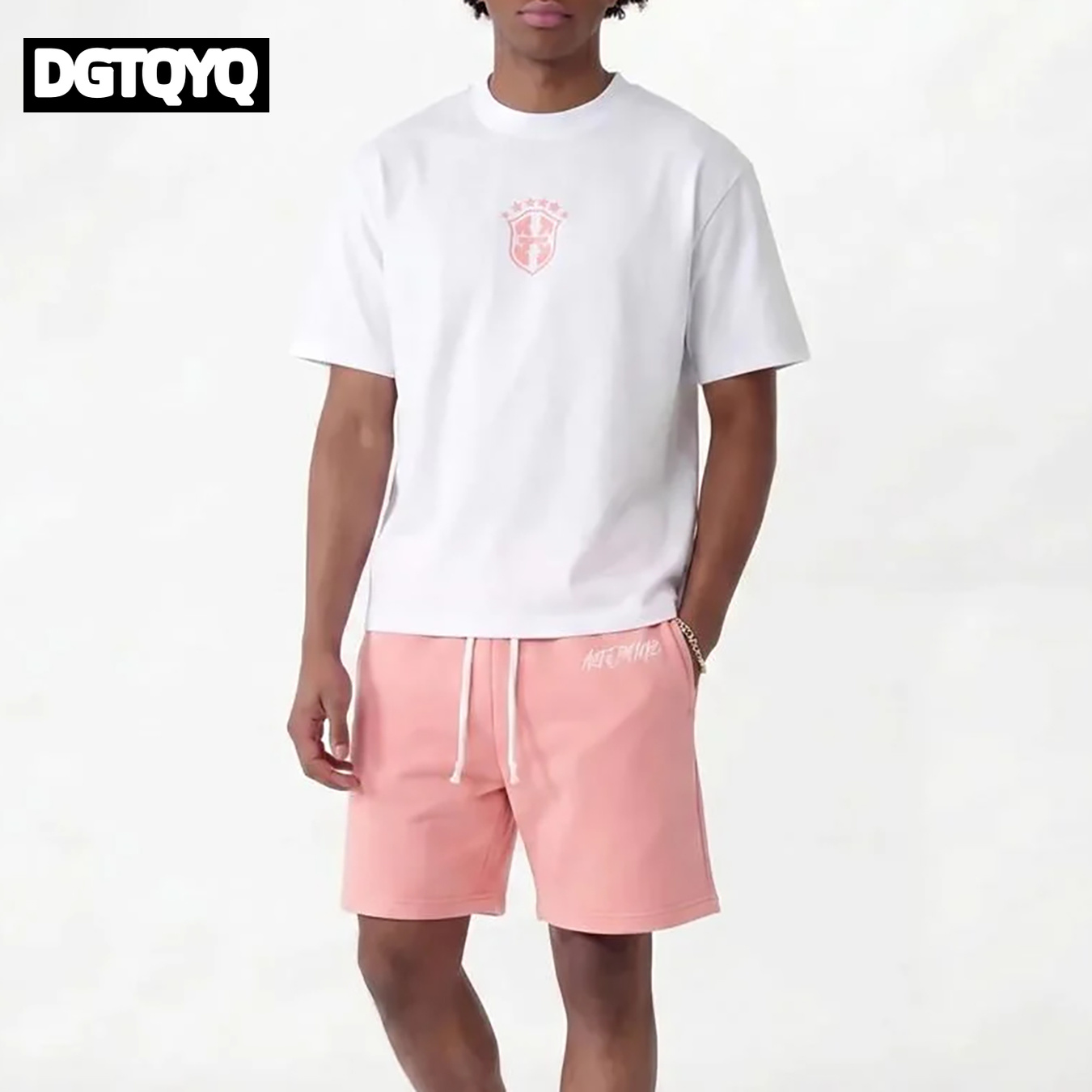 Summer Clothing Petite - Męskie letnie nowe różowe haftowane szorty