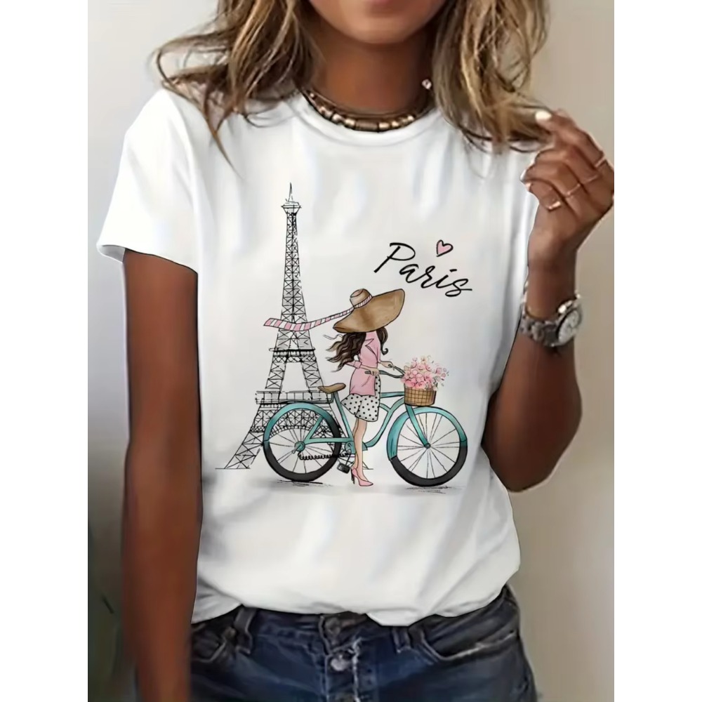 Summer Clothing In Paris - Koszulka z nadrukiem dziewczyny w stylu