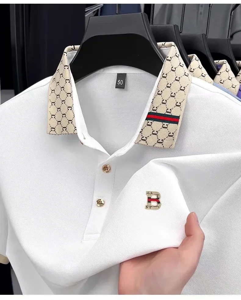 Summer Clothing Men Linen - Męska koszulka polo z krótkim rękawem,