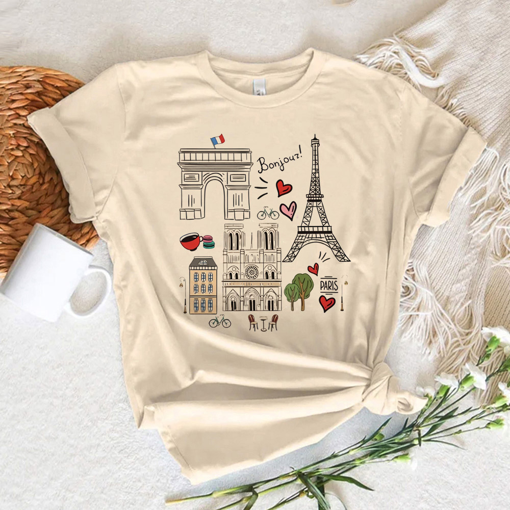 Summer Clothing In Paris - Damska koszulka z nadrukiem Paryża, damska
