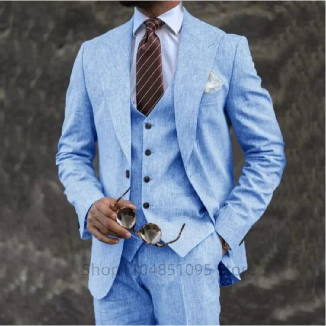 Summer Clothing Men Linen - Wysokiej jakości 3-częściowy garnitur męski z