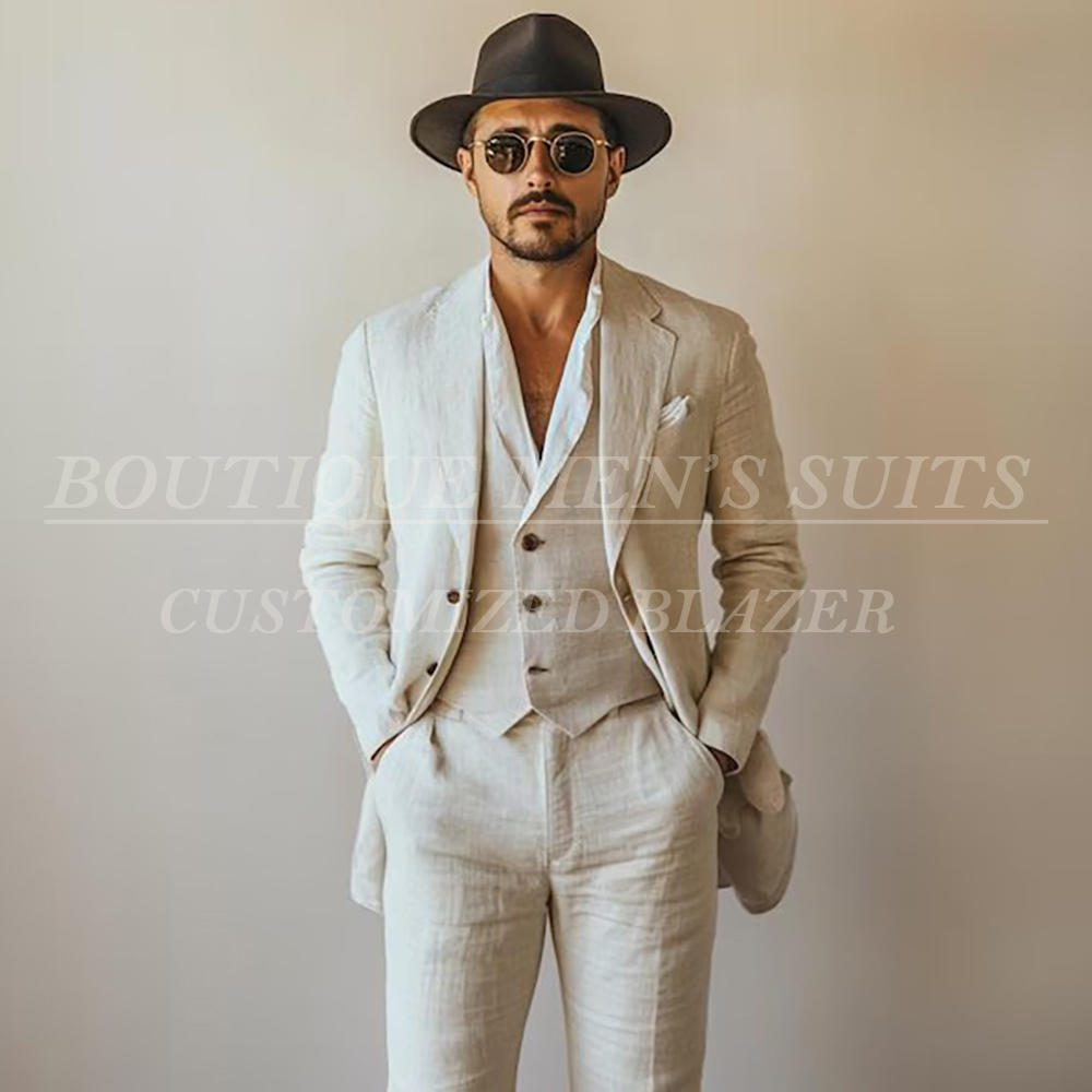 Summer Clothing Men Linen - Męskie lniane garnitury letnie na co