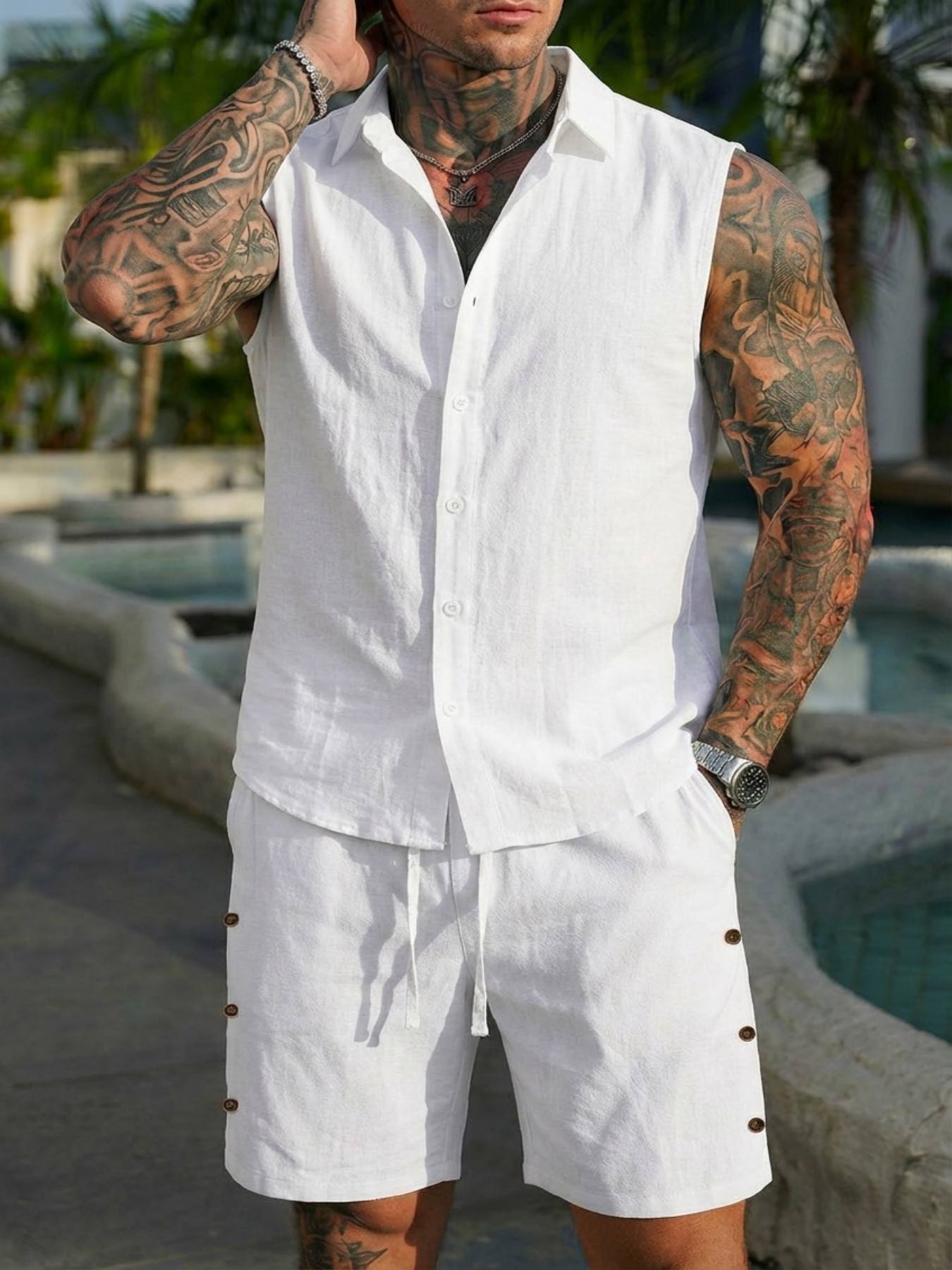 Letni lniany zestaw koszulowy  – Summer Clothing Men Linen recenzja i cena