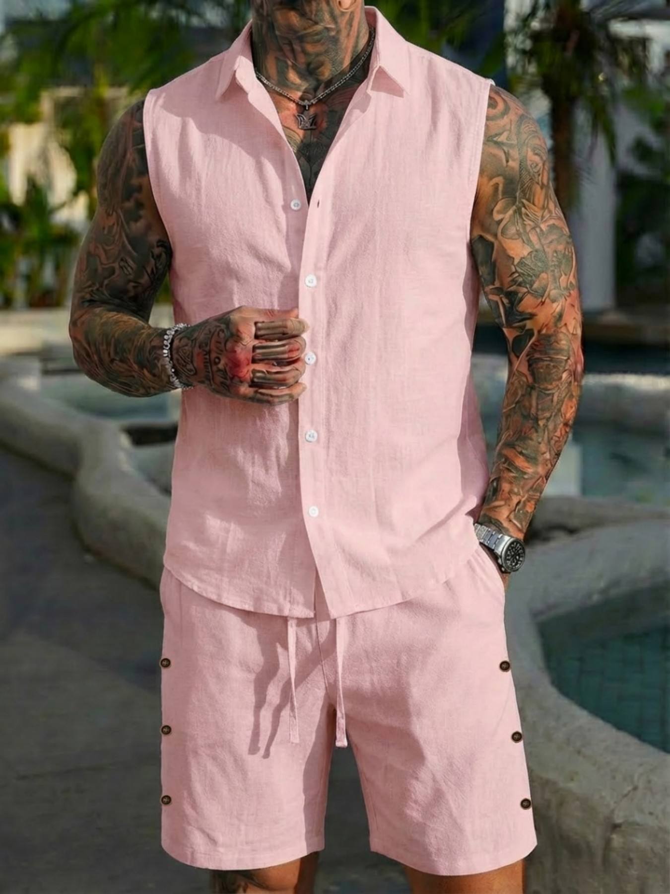 Letni lniany zestaw koszulowy  – Summer Clothing Men Linen recenzja i cena