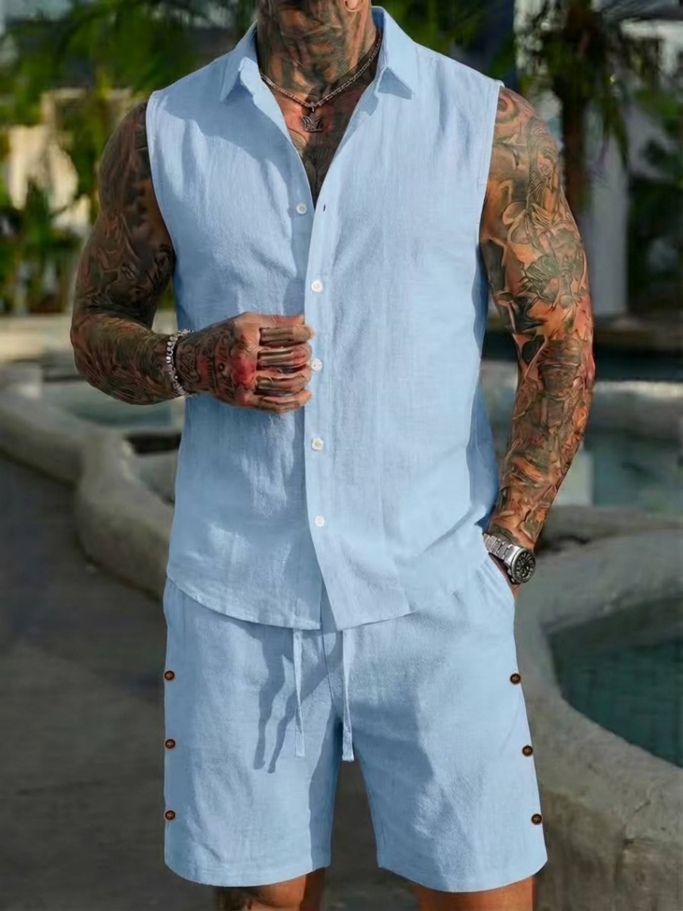 Letni lniany zestaw koszulowy  – Summer Clothing Men Linen recenzja i cena