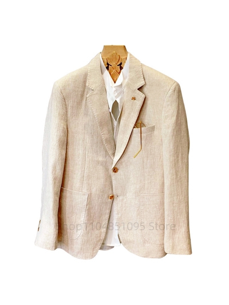 Beżowy Lniany Garnitur Męski W – Summer Clothing Men Linen recenzja i cena
